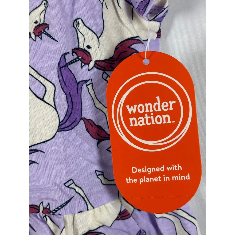 Wonder Nation Girls Purple Unicorn Print Short‎ Sleeve Casual Dress Size L 10-12